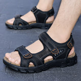Men's Genuine Leather Sandals Brand Classic Sandal Summer Outdoor Casual Lightweight Sneakers Mart Lion Black 38 