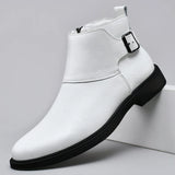 Chelsea Genuine Leather Men's Ankle Shoes Dress Boots Elegant Mans Winter Warm White MartLion   
