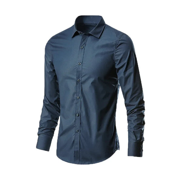 Men's White Shirt Long-sleeved Professional Work Collared Clothing Casual Suit Button Tops MartLion long darkblue XS 