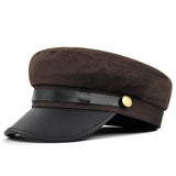 Vintage Military Beret Hats for Women Hat Men's Cap Leather Cap Autumn Winter Warm British Style Outdoor Travel Flat Peaked MartLion coffee 56-58cm 