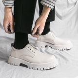 Platform Big Head Leather Young Men's Dress Wedding Party Formal Casual Designer Thick Sole Shoes White Low Top MartLion   