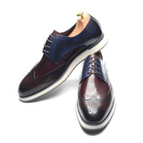 Autumn Winter Men's Casual Derby Dress Shoes Genuine Leather Mixed Colors Lace Up Wingtip Brogues Sneakers Oxfords MartLion   