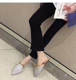 Pointed flat bottomed sandals for women wearing summer rhinestone wrapped lazy half slippers MartLion   