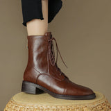 Winter Retro Women Boots Lace Up Chelsea Round Toe Shoes Short Genuine Leather Western MartLion   