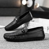 Leather Loafers Men's Casual Shoes Moccasins Slip on Flats Boat Driving Hombre MartLion 9153Black 44 