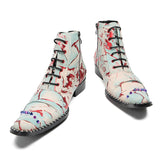 Design Boots For Men's Mixed Colors Print Real Leather Dress Shoes Rivets High Top Chelsea MartLion   