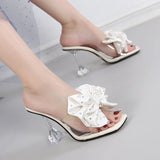 High Heels Shoes Women Modern Sandals Flower Ladies Heels Black Blue Summer MartLion Apricot 6.5 