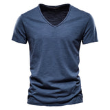 100% Cotton Men's T-shirt Cut Design Slim Fit Soild Tops Tees Brasil Short Sleeve Mart Lion F037-V-Navy CN Size XL 72-80kg 