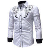 Men's Embroidered Western Shirt Long Sleeve Slim Casual Shirt Mart Lion Blanco M 