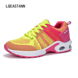 Thick Bottom Ladies Sneakers Breathable Soft Sole Ladies Casual Shoes Women Mesh High-Top Zapatos De Mujer Mart Lion Yellow 4.5 