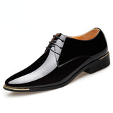 Men's Premium Patent Leather Shoes White Wedding Black Leather Low Top Soft Dress Solid Color