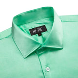  Pure Color Silk Men's Shirts Long Sleeve Suit Dress Shirt Blouse Summer Spring Wedding Prom Classic Designer MartLion - Mart Lion