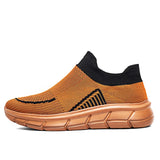 Breathable Socks Shoes Mesh Sneakers BCasual Men's Slip-on Platform zapatillas de hombre MartLion brown 6303 36 CHINA