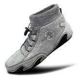 Men's Leather Casual Shoes Waterproof Lightweight High Top Sneakers Boots Non Slip Winter Loafers Walking MartLion Gray 38 
