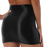 Women Casual Pencil Skirt Solid Color Waist Elastic Waistband Glossy Miniskirt MartLion   