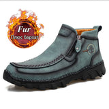 Winter Autumn Leather Boots Men's Shoes Plush Keep Warm Outdoor Ankle Snow Casual Winter MartLion fur green 9.5 