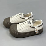 Leather Women Thick Sole Small White Shoes Low Top Lace Up Korean Two Wear Casual Board Platform MartLion Brown 40 