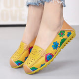 Spring Autumn Women Flats Split Leather Shoes Slip on Ballet Flats Flats Print Moccasins Loafers MartLion hollow out 4 40 insole 25.0cm 