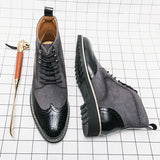 Patchwork Leather Boots Men's Suede And Split Leather Chelsea Leisure Formal Oxfords Shoes For Winter Mart Lion   