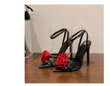  One Line Diamond Rose Blossom Thin High Heel Sandals French Denim Open Toe Women's Shoes MartLion - Mart Lion