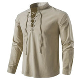 Men Long-Sleeved V-neck T-shirt Cotton and Linen Led Casual Men's T-shirt MartLion   