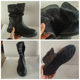 Ankle Boots Cow Leather Motorcycle Platform Wedge Winter Plush Knee High Women Shoes MartLion