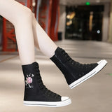  Mid Length Women's Shoes with Front Lace Up Side Zipper Rose Pattern Casual Student Board MartLion - Mart Lion