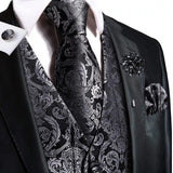 Hi-Tie Silk Vests Jacquard Waistcoat Neck Tie Hanky Cufflinks Brooch Set for Men's Suit Sleeveless Jacket Wedding MartLion   