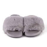 Summer indoor shoes ladies flat solid color open toe flip flops fake fur fox fur slippers MartLion   