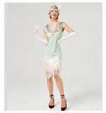 Vintage Dress Beaded Sequin 30S Flapper Dresses Prom Wedding Women Vintage V Neck Beaded Fringed Tassels MartLion   