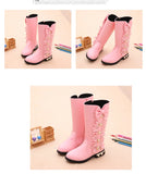  Girls Boots Autumn Winter Kids Princess Lace Pearls with Bow-knot Sweet Warm Cotton Fur Lining Children Long High MartLion - Mart Lion