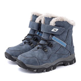 Winter Children Snow Warm Boots Shoes Boys Sneaker Rubber Hiking Children Waterproof Leather Boots Kids MartLion 3777 Dark Blue 28 