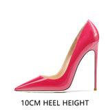 Pointed Shallow Mouth Patent Leather Stiletto Heels Women's Single Shoes MartLion   