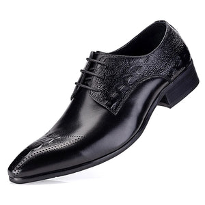 Leather Formal Dress Shoes Men's Wedding Pointed Toe Lace Up Genuine Leather Black oxford Party MartLion   