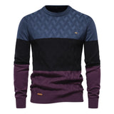 Autumn Patchwork Color O-neck Pullover Sweaters Men's Cotton Sweater Warm Winter Knitted MartLion DarkBlue EUR M 70-80kg 