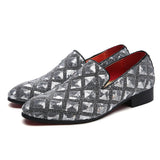 Men's Glitters Sequins Bling Party Wedding Slip-on Loafers Casual Shoes Light Driving Flats Mart Lion Silver 37  (US 5.5) China