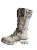 Women Winter Buckle Lace Knitted Mid-calf Boots Low Heel Round Toe Boots Top Winter Warm Boots Women Botas MartLion