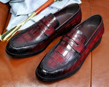Men's Genuine Leather Penny Loafers Slip on Crocodile Pattern Handmade Leather Shoes Red Wedding Office Dress MartLion   