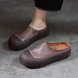 Retro leather half slippers summer wear niche layer cowhide flat MartLion   