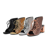 Summer Women's Sandals Hollow out Rhinestone Lace up High Heels Luxury Party Wedding Shoes Dress MartLion   