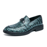British Style Blue Glitter Leather Loafers Men's Comfy Platform Dress Shoes Slip-on Formal Zapatos De Vestir MartLion green 38113 38 CHINA