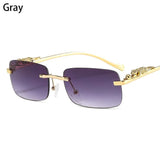 In Trend Rimless Rectangle Sunglasses Women Luxury Designer Cut Edge Shades Golden Leopard Frame Eyewear MartLion gray  