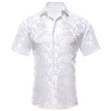 Hi-Tie Blue Red Green Beige Short Sleeves Men's Shirts Jacquard Silk Paisley Spring Summer Hawaii Shirt Wedding MartLion   