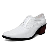 Classic Glitter Leather Dress Shoes Men's High Heels Elegant Red Formal Pointed Oxfords MartLion white 825 38 CN