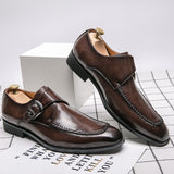 British Style Men's Dress Shoes Formal Split Leather Footwear Buckle Strap Oxfords Mart Lion   