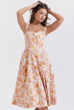 Summer Women's Dress Small Flower Hanging Strap Fresh and Sweet Split Mid Length Dress frock MartLion   