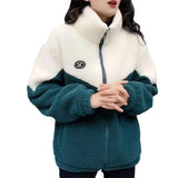 Women Jacket Colored Thickened Lamb Fleece Long Sleeve Mid Length Overcoat Warm Topcoat Top Winter MartLion   