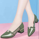 Women Cute Round Toe Green Pu Leather Spring Slip on Square Heel Shoes Lady Classic Black Office Party Pumps MartLion hh 40 