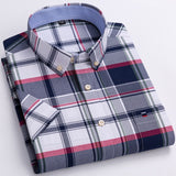 Men's Oxford Short Sleeve Summer Casual Shirts Single Pocket Standard-fit Button-down Plaid Striped Cotton Mart Lion D530 43 
