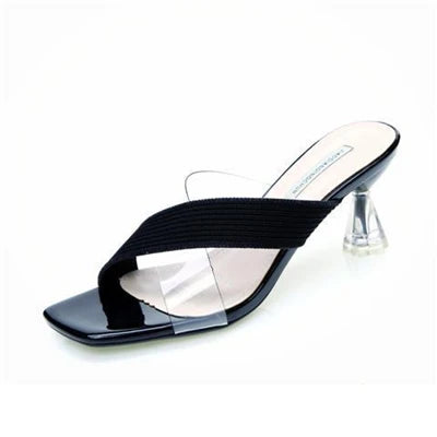 Slippers Women High Heels Transparent Medium Heel Elegant Summer Sandals for Girls Shoes MartLion black 34 